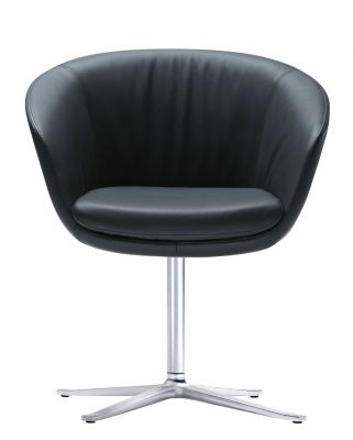 Schwarzer BOB Sessel von Walter Knoll mit Drehfußkreuz aus Aluminium, moderner Ledersessel.